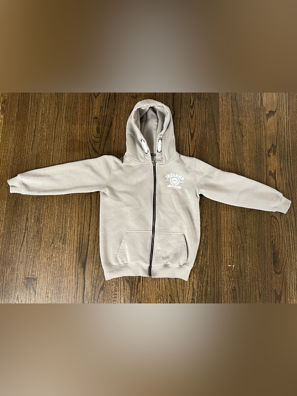 Kids Light Gray Zip-Up Hoodie with Ireland Chest Print